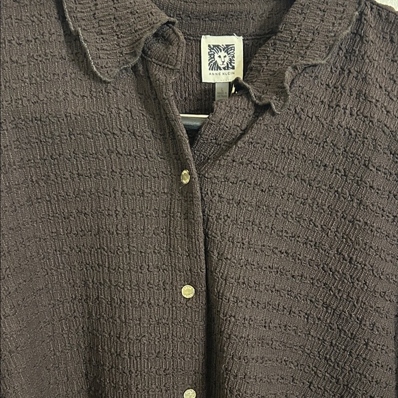 Anne Klein Dark Brown Textured Blouse - Picture 5 of 6